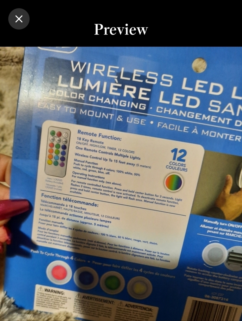 Wireless LED Reading Light w/ Remote 12 Color Changing New In Box Plus Batteries - Picture 6 of 10